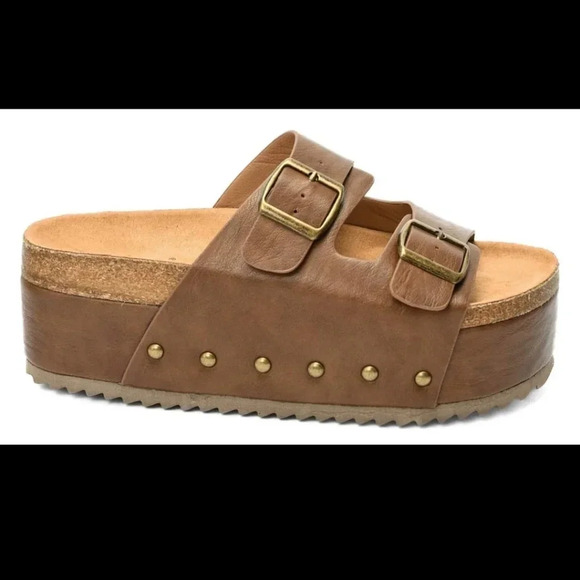 New! Corkys Brown Platform Flatform Sandals - Picture 1 of 3